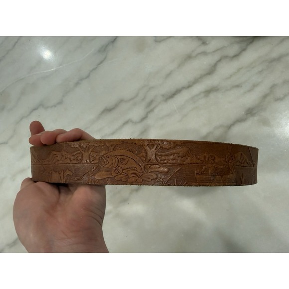 Vintage Belt Tooled Leather Fish Western Belt "BOB" 36 USA - Picture 4 of 11